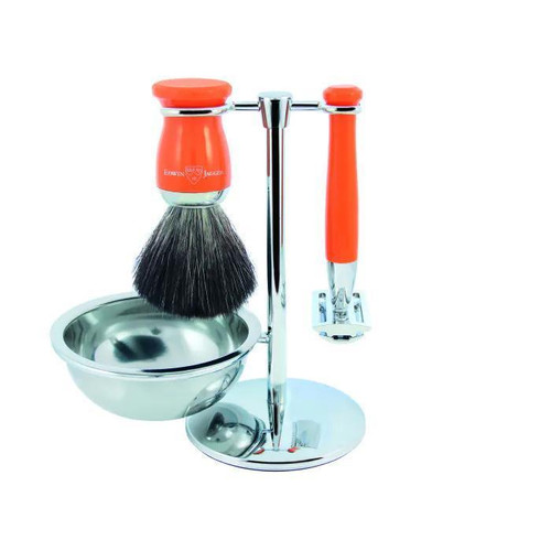 Edwin Jagger | Double Edge Safety Razor Shaving Set Orange 4pc (Black Synthetic)