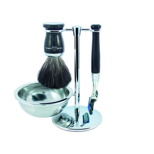 Edwin Jagger | Gillette® Fusion® ProGlide® Razor Shaving Set Imitation Ebony 4pc (Black Synthetic)