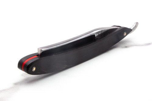 6/8" Vintage Restored Wade & Butcher Straight Razor with Dark Horn Scales & Red Wedge Accent