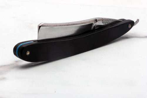 5/8" Vintage Restored Wade & Butcher Straight Razor with Dark Horn Scales & Blue Wedge Accent