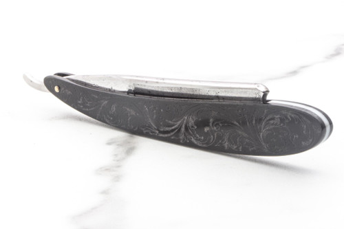 5/8" Vintage Restored Wade & Butcher Straight Razor with Custom Etched Filigree Black Acrylic Scales