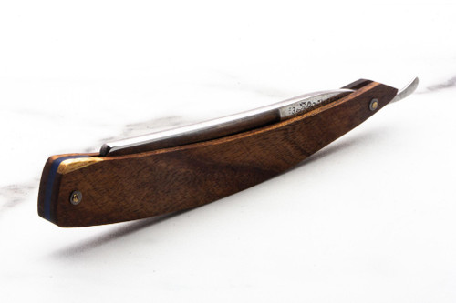 5/8" Vintage Restored S.C.W. 53 Engels Straight Razor With Custom Wood Scales & Blue Wedge Accent