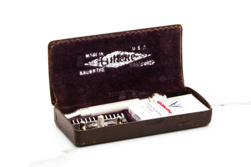 1920's Gillette Ball End Old Type Safety Razor Set With Case & Blades | Factory Nickel Revamp