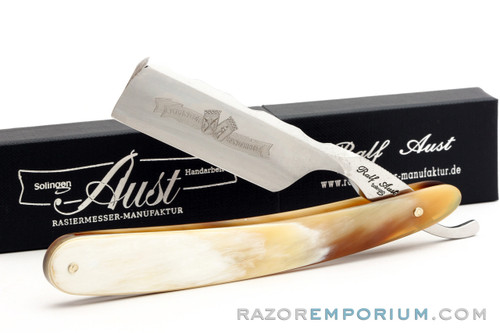 6/8" Ralf Aust American Tip Straight Razor  | Horn Scales