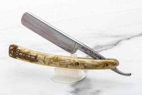 5/8"  Vintage Restored Dubl Duck PearlDuck Goldedge w/ Gold Inlay Celluloid Scales Straight Razor
