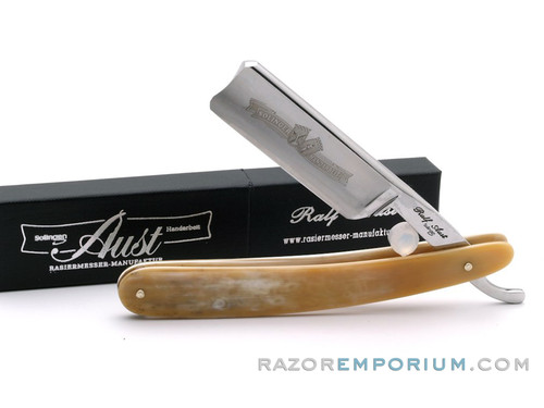 7/8" Ralf Aust Spanish Tip Horn Scale Straight Razor - Shave Ready