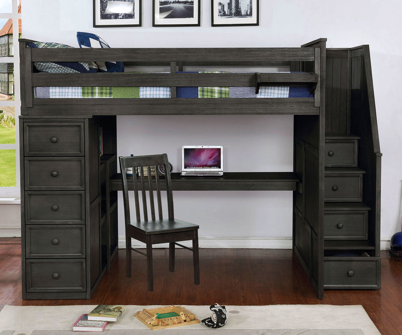 Full Size Loft Bed with Desk in Dark Gray Allen House Kids Loft Beds and Bunk Beds