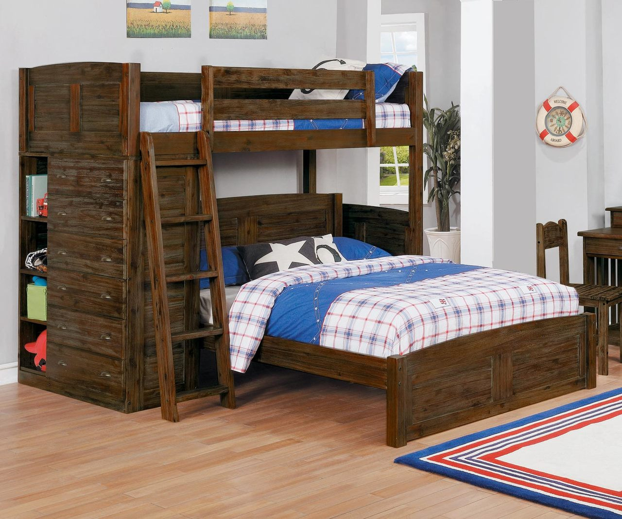 Twin over Full Campsite Bunk Bed in a Rustic Finish 3344-TFRDG | Donco ...