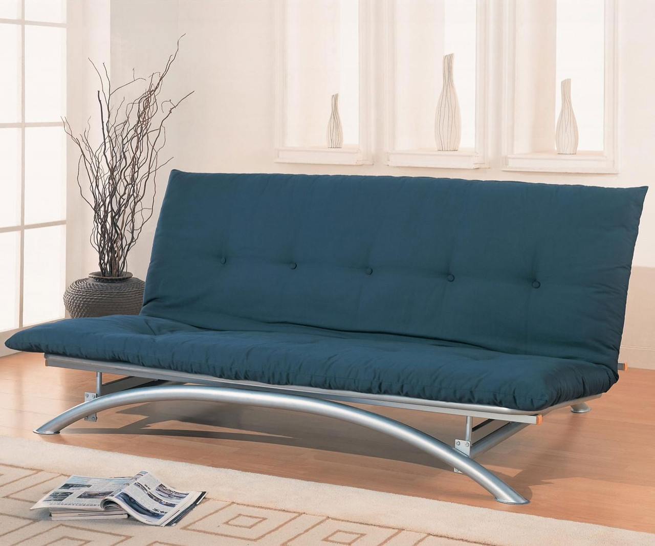 Coaster Metal Futon Sofa In Silver Finish 300008 Kfw