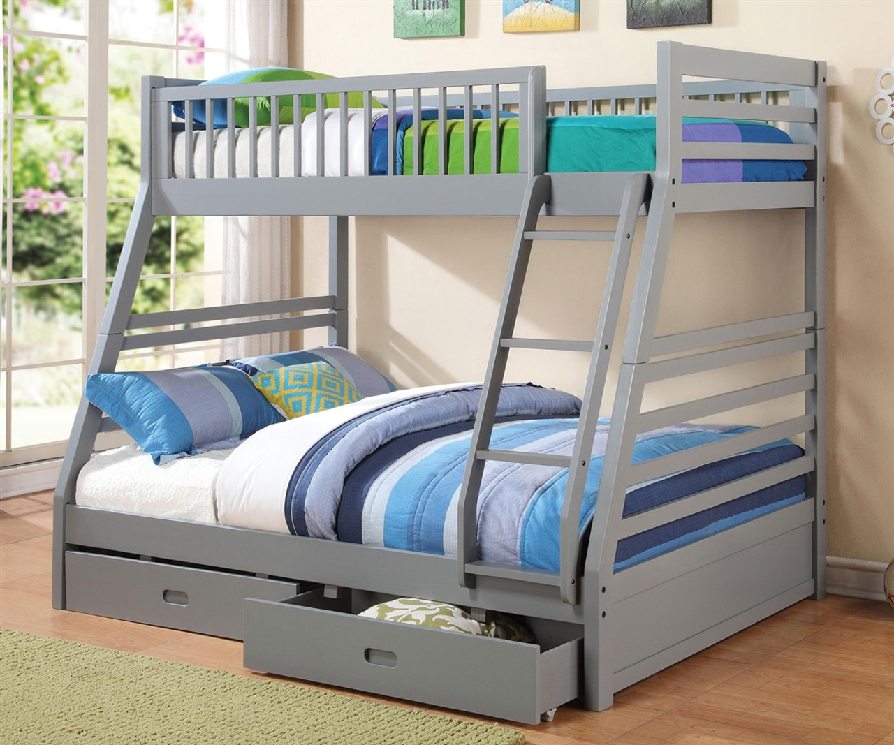 gray bunk beds twin over full