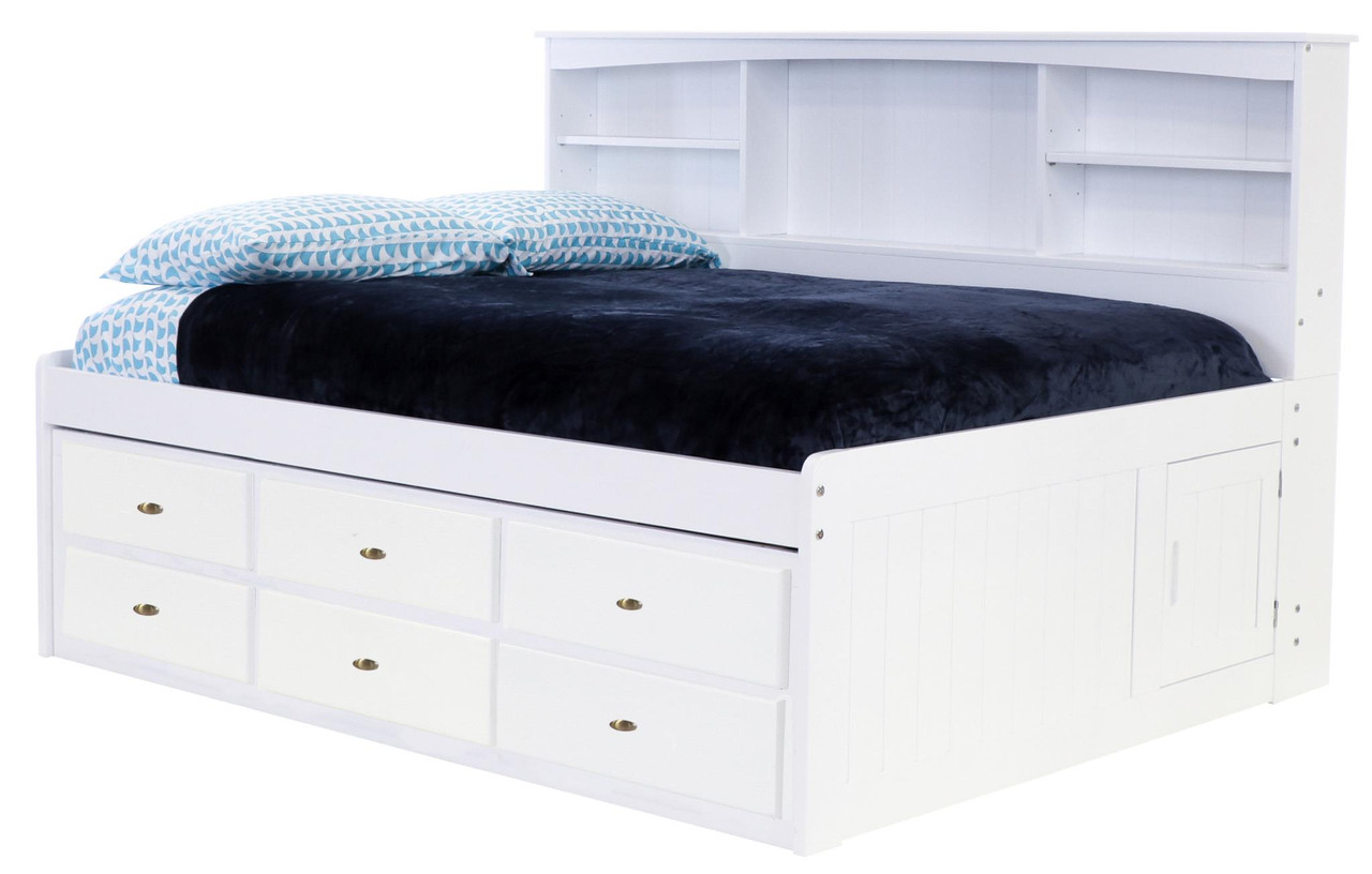 Full Size Bookcase Captains Day Bed in White 0223 | Kids and Teens