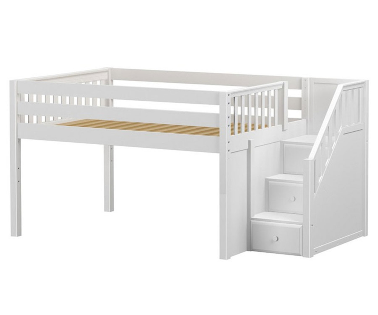 White Matrix Low Loft Bed With Stairs Shop Loft Beds For Kids At KFW   MX PERFECT WX 2  40946.1490257582 