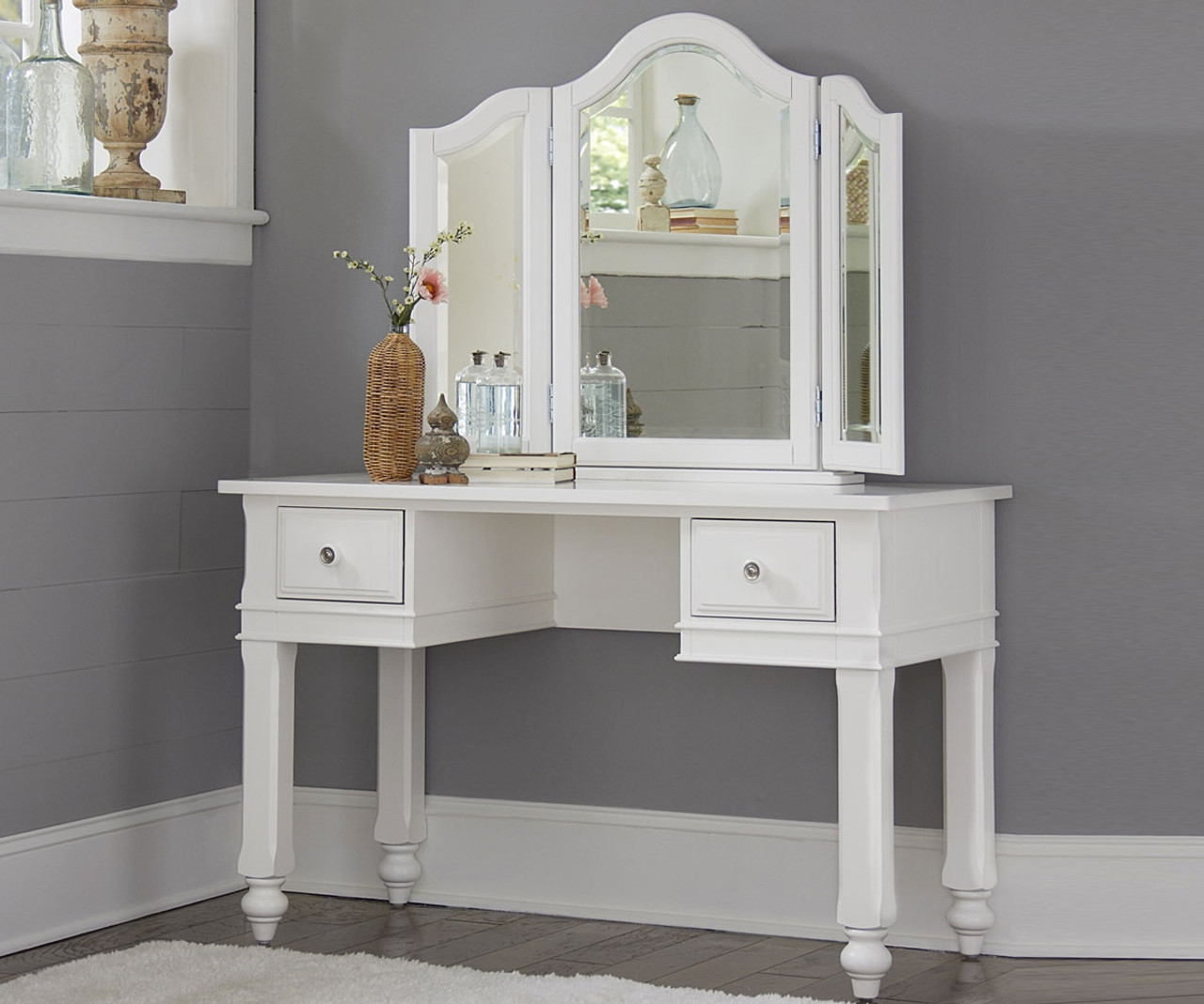 Lakehouse White Finish Vanity Desk With Mirror Desks Ne Kids Furniture