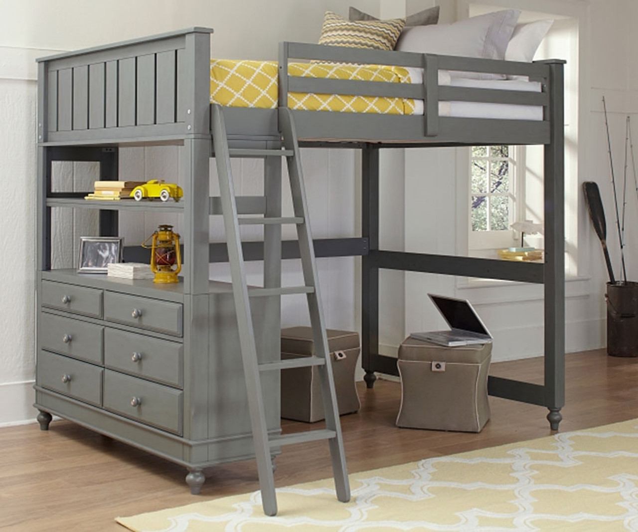 lake house stone full loft bed with desk