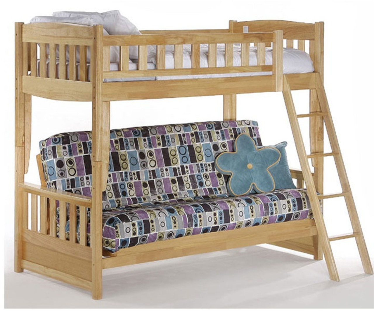 Night and Day spice cinnamon twin over futon bunk bed in Natural | Cinnamon  Twin over Futon bunkbed furniture in Natural | Futon bunk beds in Natural  by Night an day furniture