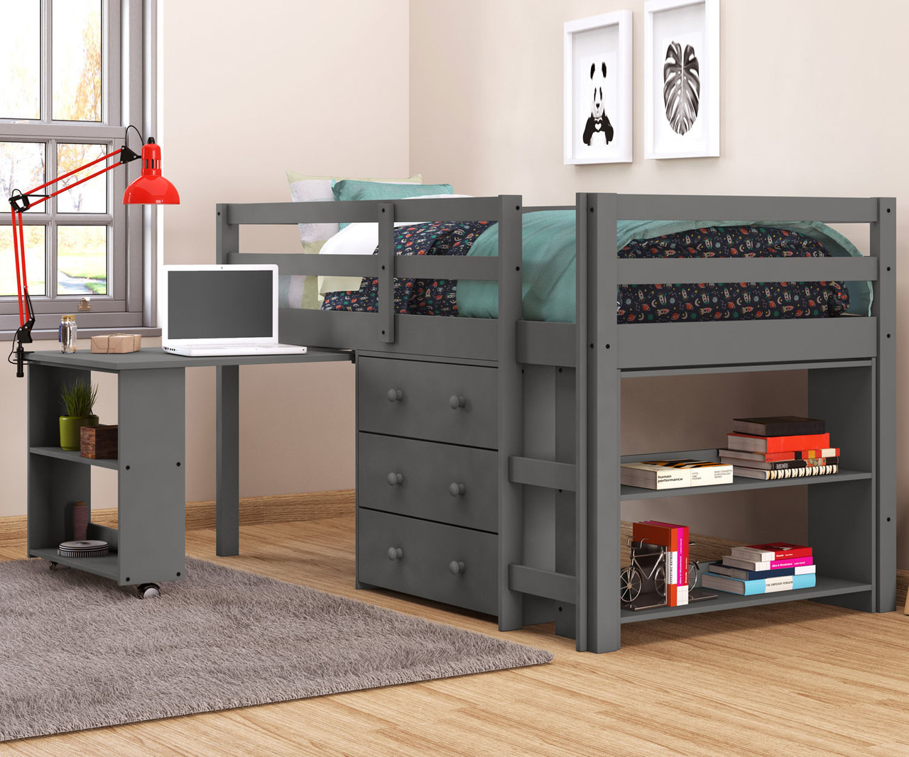 Twin Size Low Loft Bed in Grey Finish 760DG | Donco Trading | Solid Wood  Kids Furniture