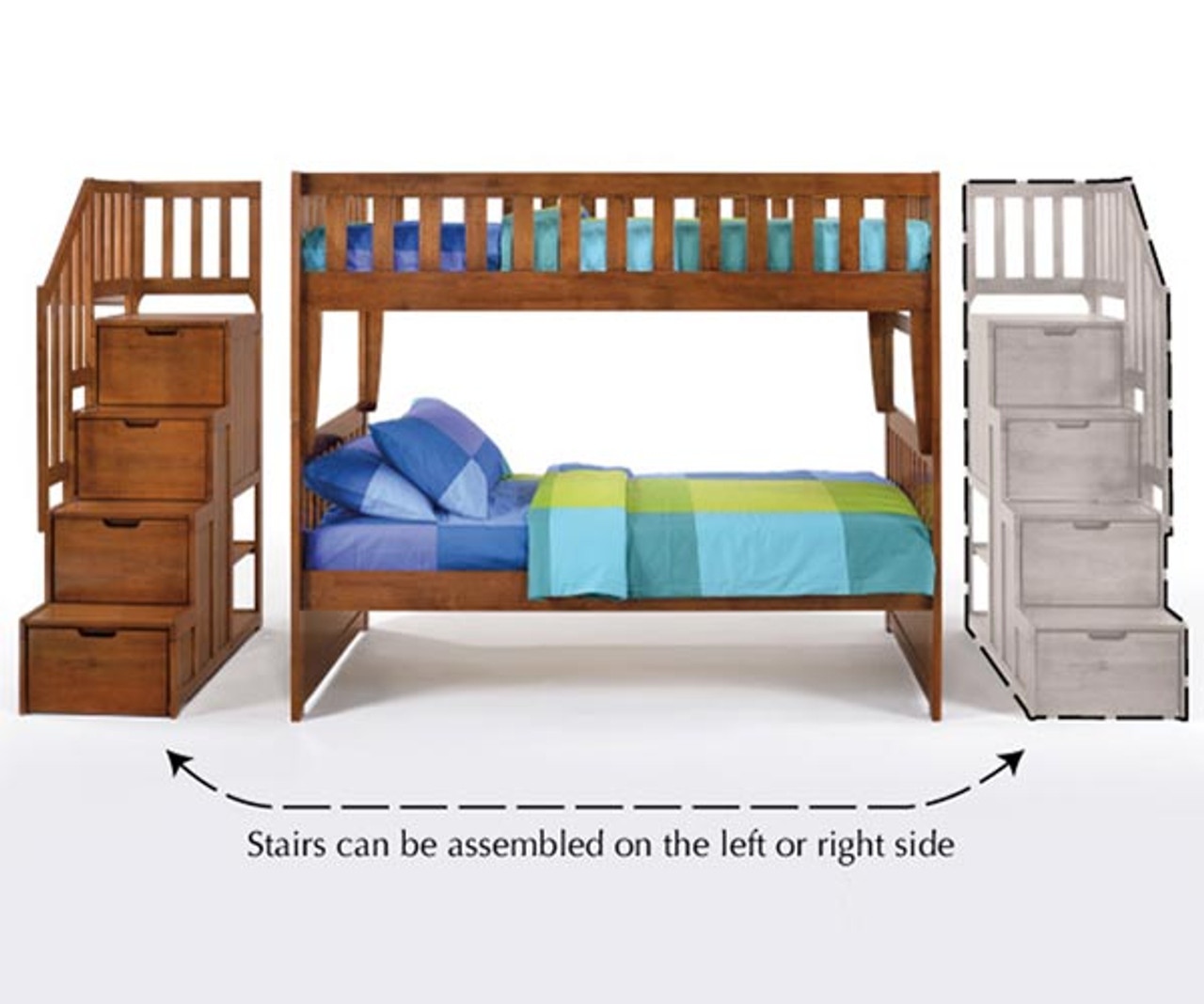 Atlantic Furniture Columbia model twin full Staircase bunk bed kids bedroom  furniture. Atlantic furniture brand twin full bunkbeds and columbia bunk  beds with stairs steps and stairway in Antique Walnut, White Natural