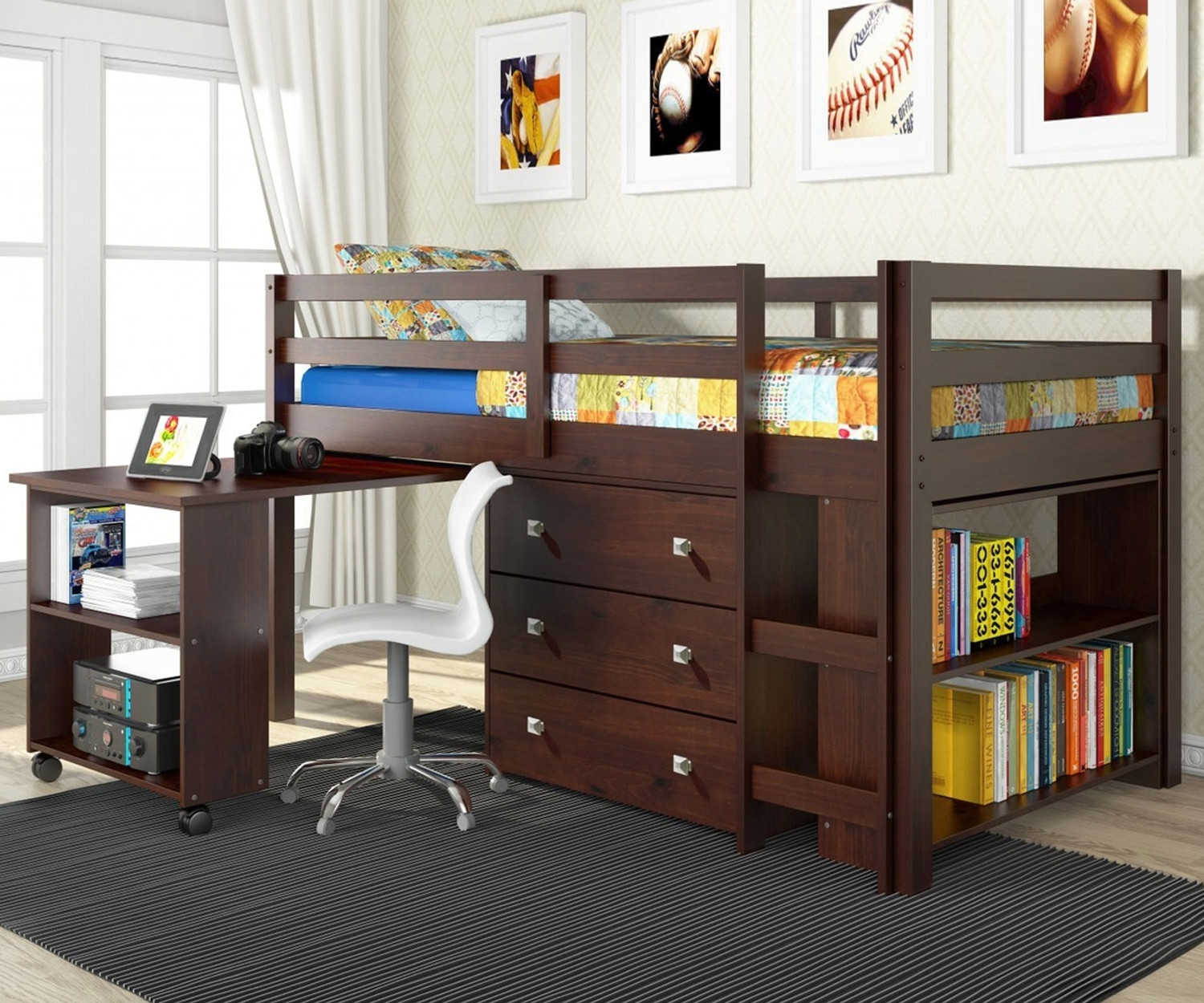 Donco low loft bed sales with desk