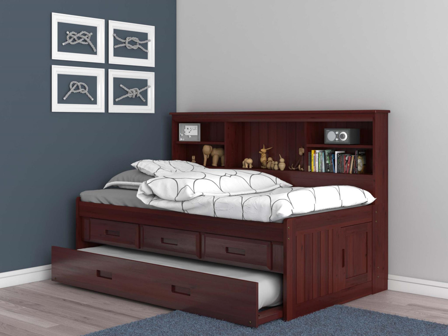 Merlot Twin Size Bookcase Captain's Day Bed with Trundle | Shop