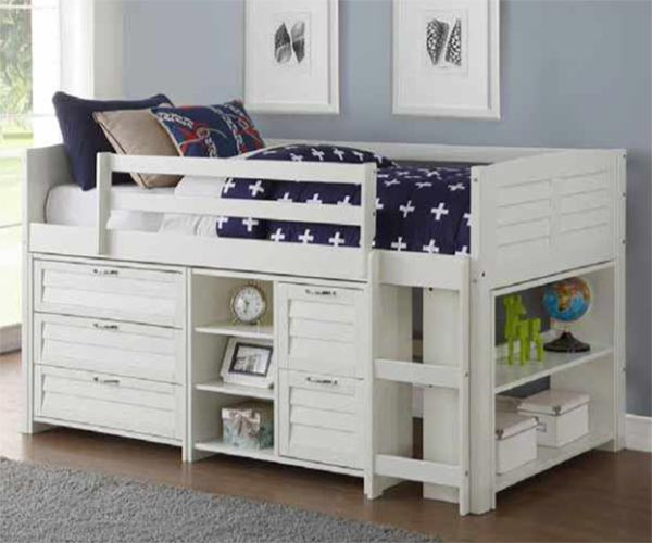 Amherst Low Loft Bed with Storage Antique Grey 790AAGB Donco Trading