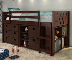 Circles Low Loft Bed with Storage Twin Size Cappuccino | Donco Trading | DT780ATCPX