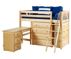Maxtrix KATCHING Mid Loft Bed w/ Dressers and Desk Twin Size Natural | Maxtrix Furniture | MX-KATCHING1L-NX