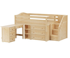 Maxtrix PERFECT Storage Low Loft Bed with Stairs & Desk Full Size Natural | Maxtrix Furniture | MX-PERFECT2L-NX