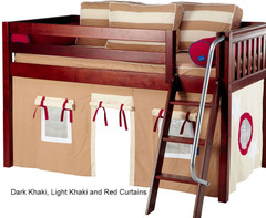 Bunk Bed Curtains Dk. Khaki, Lt. Khaki & Red | Maxtrix | MX3220-030