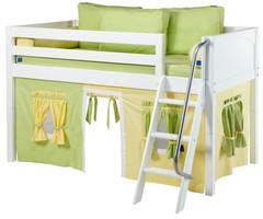 Maxtrix Low Loft Bed White with Angled Ladder and Curtains 2 | Maxtrix Furniture | MXEASYRIDER24W