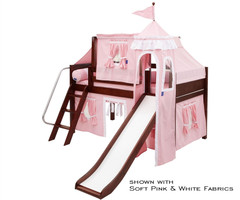 Maxtrix Low Loft Bed Chestnut with Curtains, Slide, Tower & Tent 2 | Matrix Furniture | MXWOW23