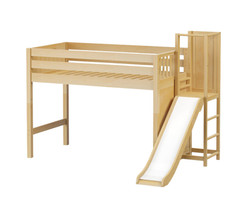 Maxtrix TURF Mid Loft Bed with Slide Platform Twin Size Natural