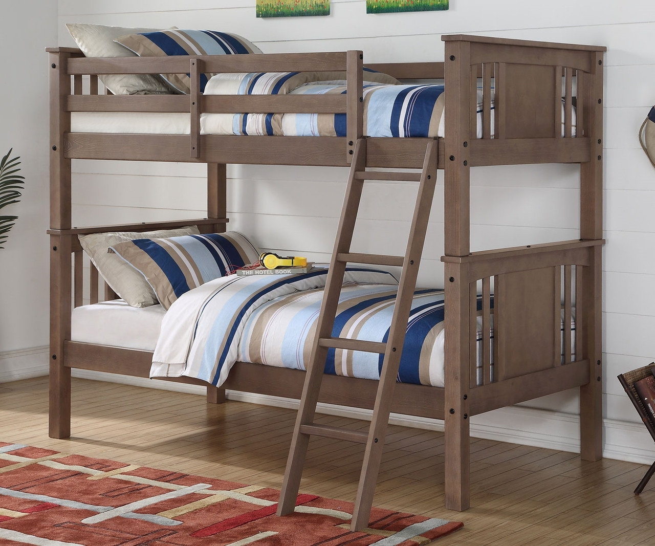 Twin over Twin Sweetheart Bunk Loft Bed in White and Pink Finish 1580