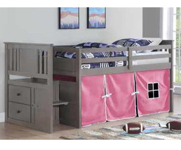 Amherst Low Loft Bed with Storage Antique Grey 790AAGB Donco Trading