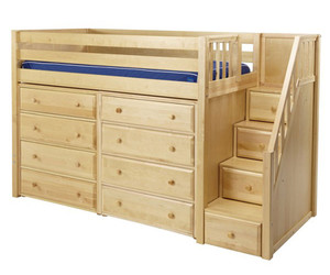 Maxtrix GALANT Mid Loft Bed with Stairs & Dressers Twin Size Natural | Maxtrix Furniture | MX-GALANT3-NX