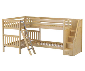 Maxtrix QUAD Corner Bunk Bed with Stairs Twin Size Natural | Maxtrix Furniture | MX-QUAD-NX