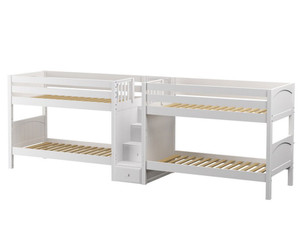 Maxtrix WONDERFUL Quadruple Low Bunk Bed with Stairs Twin Size White | Maxtrix Furniture | MX-WONDERFUL-WX