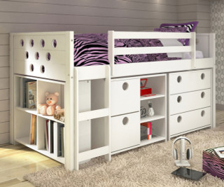 Twin Size Circles Low Loft Bed in White Finish 780ATWX | Donco 