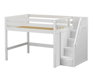 Maxtrix HIT Mid Loft Bed with Stairs Full Size White | Shop