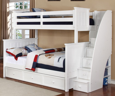 Allen House Brandon Twin over Full Bunk Bed with Stairs White | Allen House | AH-J-TF-01-STR-T-J