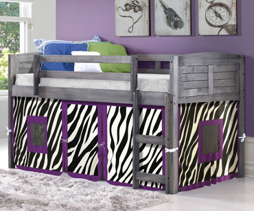 Louver Low Loft Bed with Zebra Tent Antique Grey | Donco Trading | DT-790AAG-Z