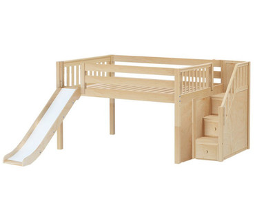 Maxtrix KAPOW Low Loft Bed with Stairs & Slide Full Size Natural | Maxtrix Furniture | MX-KAPOW-NX