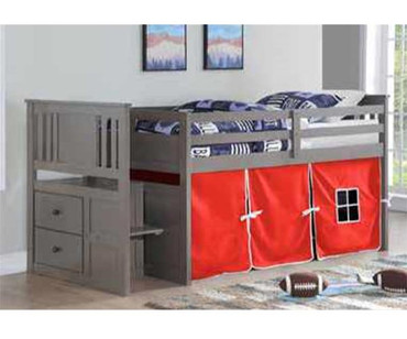 Harrington Stairway Low Loft Bed with Red Tent