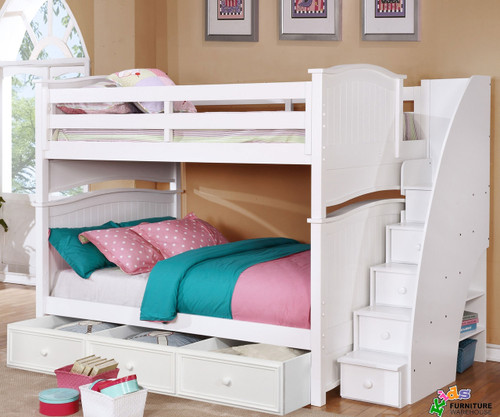 Allen House Chelsea Full over Full Bunk Bed with Stairs White | Allen House | AH-A-FF-01-STR-T-A