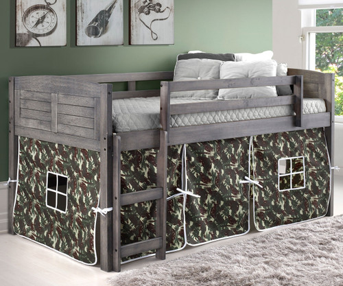 Louver Low Loft Bed with Camo Tent Antique Grey | Donco Trading | DT-790AAG-C