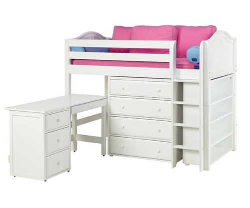 Maxtrix BLING Mid Loft Bed w/ Storage and Desk Twin Size White | Maxtrix Furniture | MX-BLING3L-WX