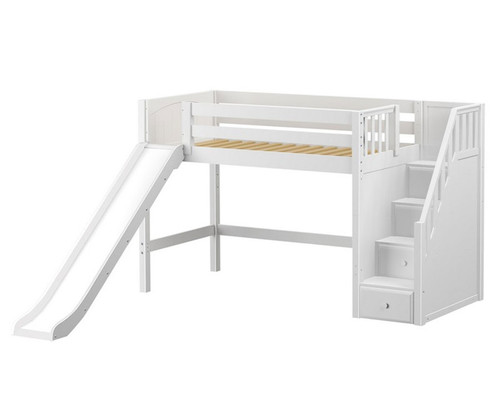 Maxtrix HERO Mid Loft Bed with Stairs and Slide Twin Size White | Maxtrix Furniture | MX-HERO-WX