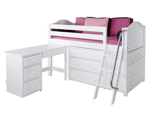 Maxtrix KICKS Low Loft Bed w/ Dressers & Desk Twin Size White | Maxtrix Furniture | MX-KICKS1L-WX