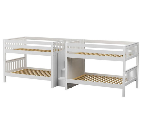 Maxtrix MEGA Quadruple Low Bunk Bed with Stairs Full Size White | Maxtrix Furniture | MX-MEGA-WX
