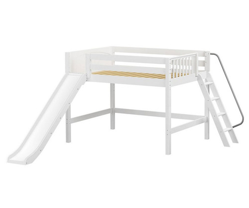 Maxtrix WITTY Mid Loft Bed with Slide Full Size White | Maxtrix Furniture | MX-WITTY-WX