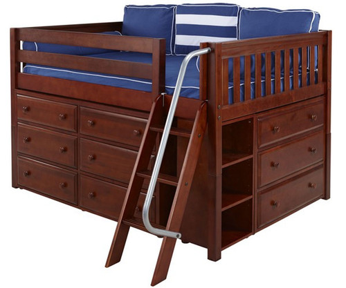 Maxtrix XL Low Loft Bed w/ Dressers Full Size Chestnut | Maxtrix Furniture | MX-XL3-CX